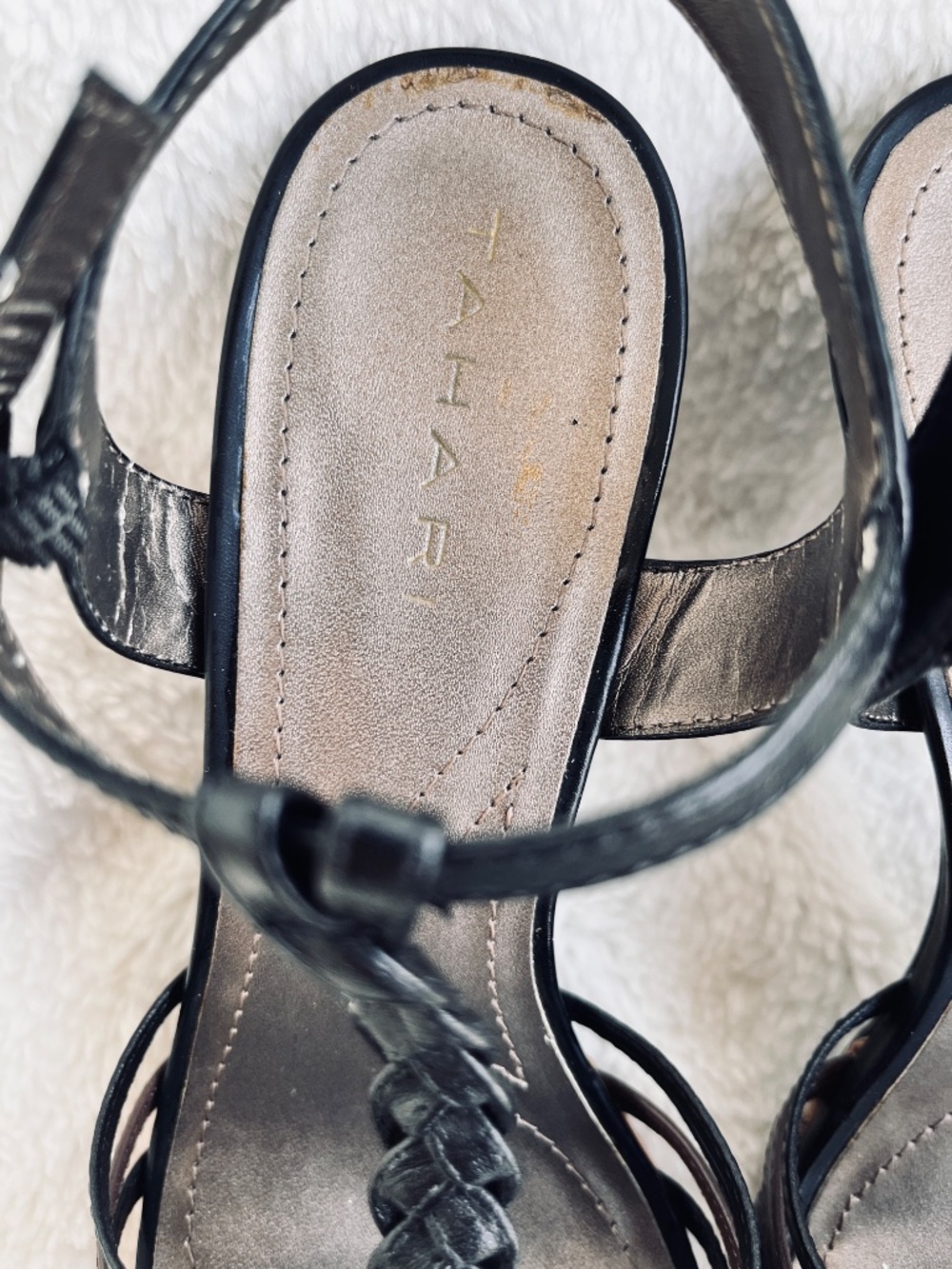 Tahari Braided T-Strap Strappy Heels Sandals Black Brown Women's Size 6M - Picture 10 of 12